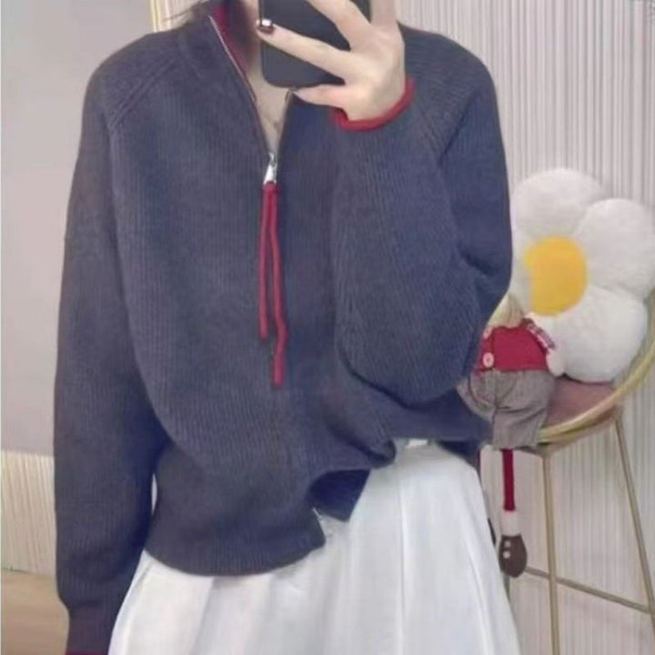 Damen Strickpullover mit hohem Kragen und Reißverschluss Drune