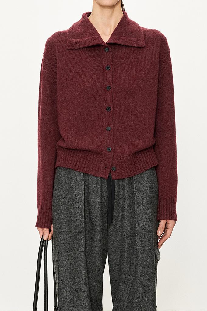Damen modischer Strickcardigan mit hohem Kragen und Knopfleiste Drune