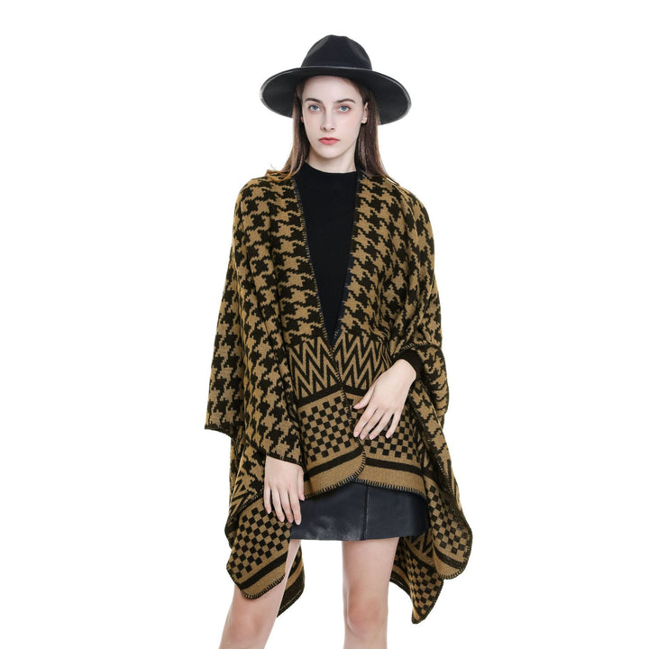 Damen Jacquard-Capeponcho mit Hahnentritt- und Geometriemuster Drune