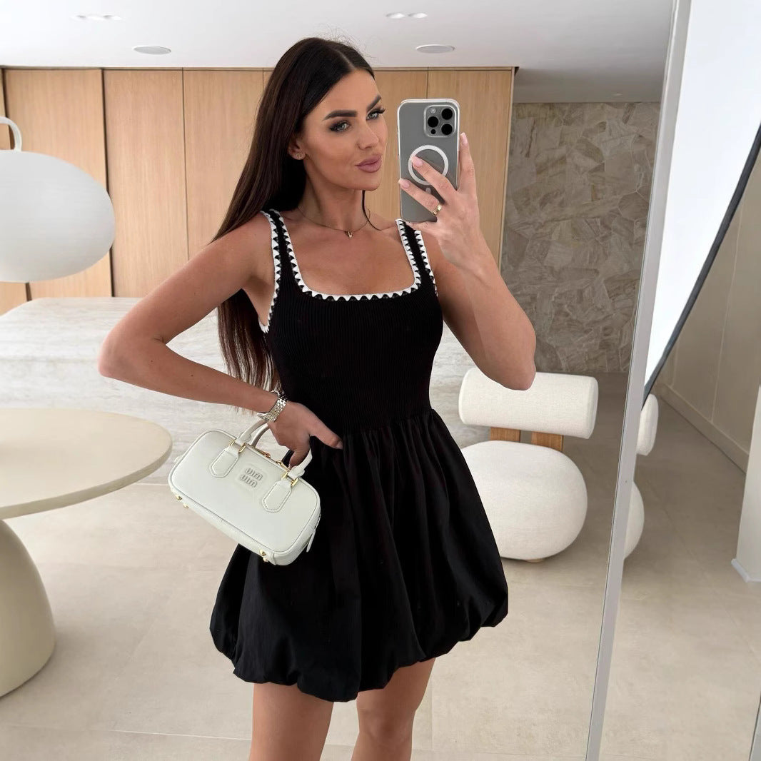 Damen Voluminöses Minikleid mit dekorativem Kragen Drune