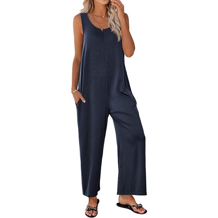 Damen lässiger Jumpsuit mit praktischen Taschen und weit geschnittenem Bein Drune