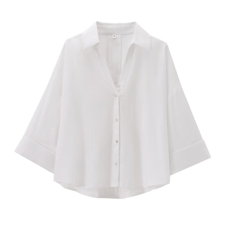 Damen Oversize Viskose-Hemdbluse mit dreiviertelärmeln und verlängertem Rückensaum Drune