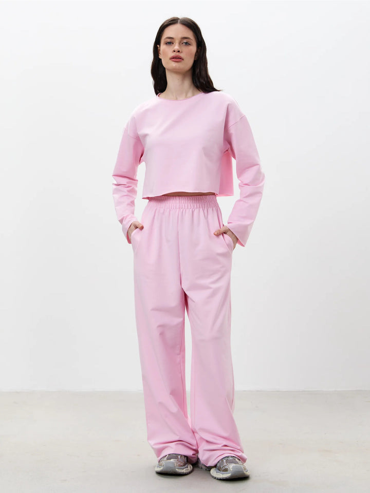 Damen Kurzgeschnittenes Sweatshirt und High-Waist Relax-Jogginghose Set Drune