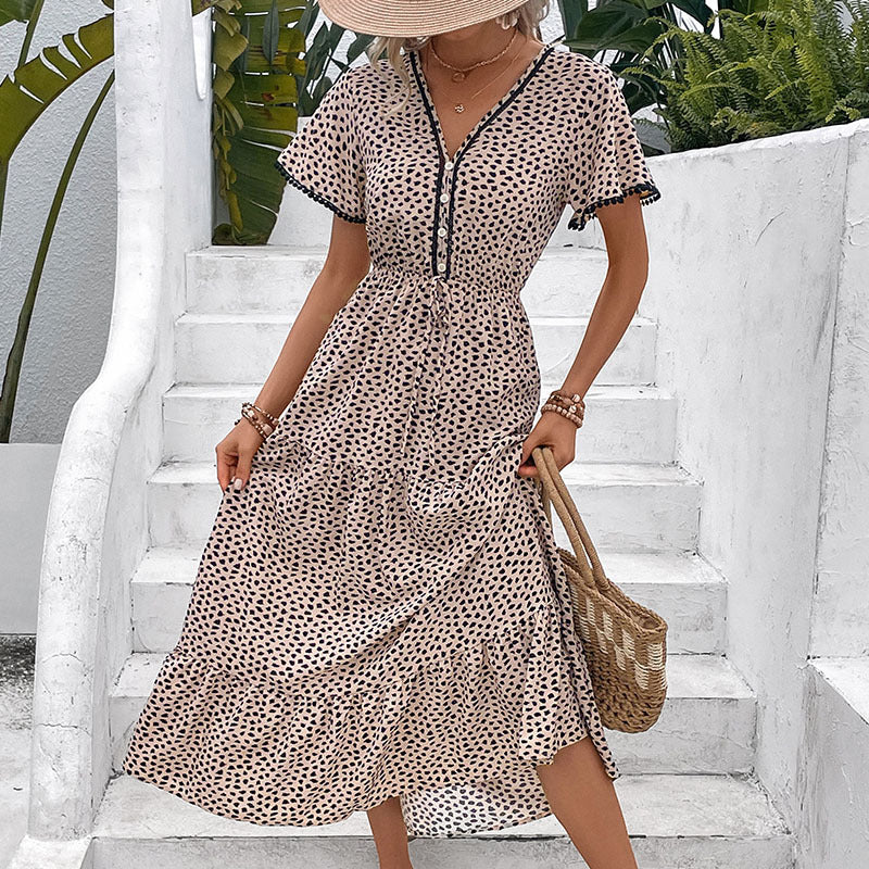 Damen Maxikleid mit Rüschendetails und dezentem Knopfverschluss Drune