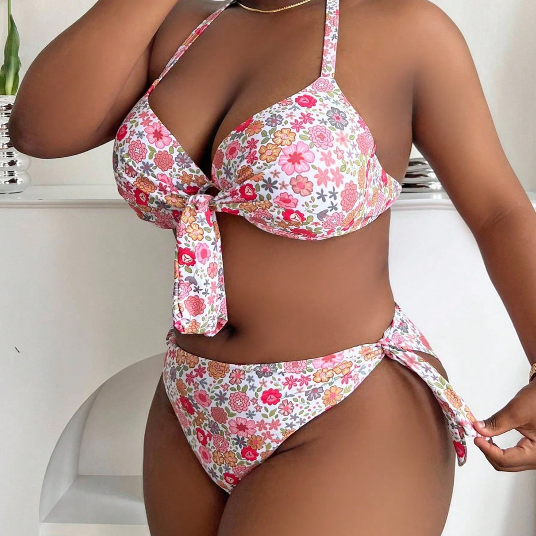 Damen Bikini mit gebundenem Oberteil und floralem Design Drune