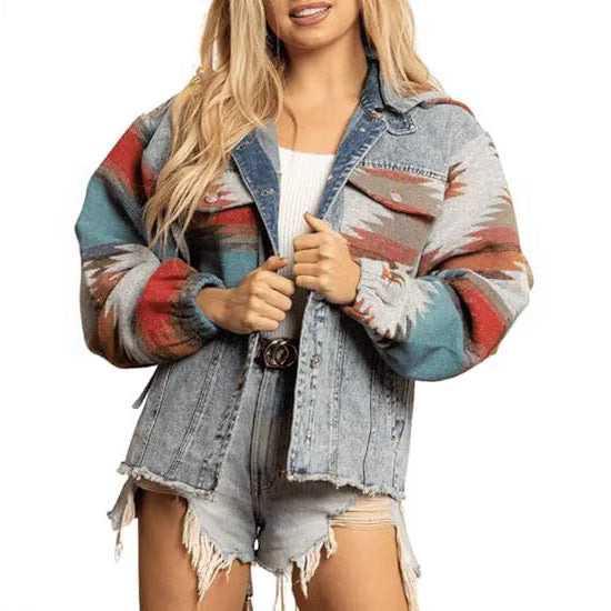 Damen Denimjacke im lässigen Boho-Stil mit Kapuze Drune