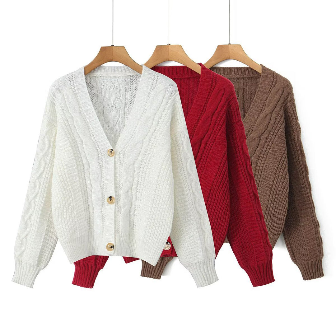 Damen kuschelige Strickjacke mit V-Ausschnitt Drune