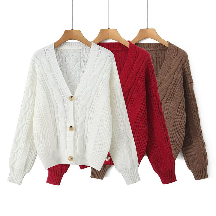 Damen kuschelige Strickjacke mit V-Ausschnitt Drune