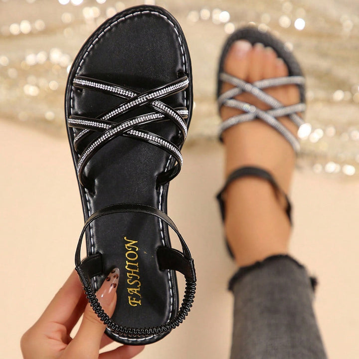 Damen Glitzernde Riemchen-Sandalen mit dekorativen Perlen und eleganten Details Drune