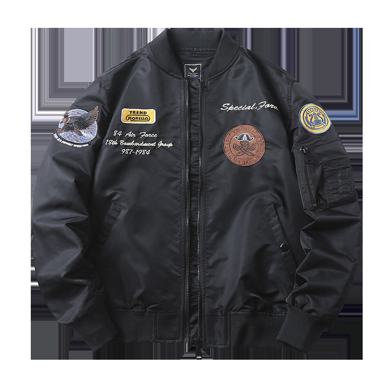 Männer's  heritage bestickte aviator bomber mit Rückflugzeugmotiv und Ärmeltasche für Stifte Drune