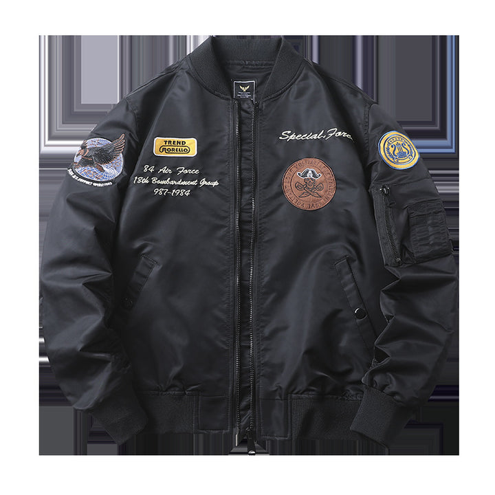 Männer's  heritage bestickte aviator bomber mit Rückflugzeugmotiv und Ärmeltasche für Stifte Drune