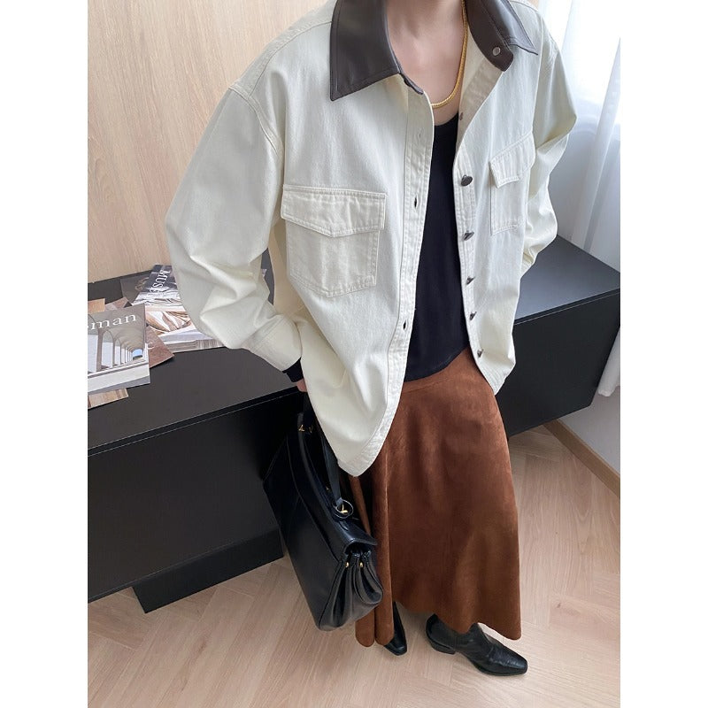 Damen lässige Utility-Hemdjacke mit kontrastierendem Kragen und praktischen Taschen Drune