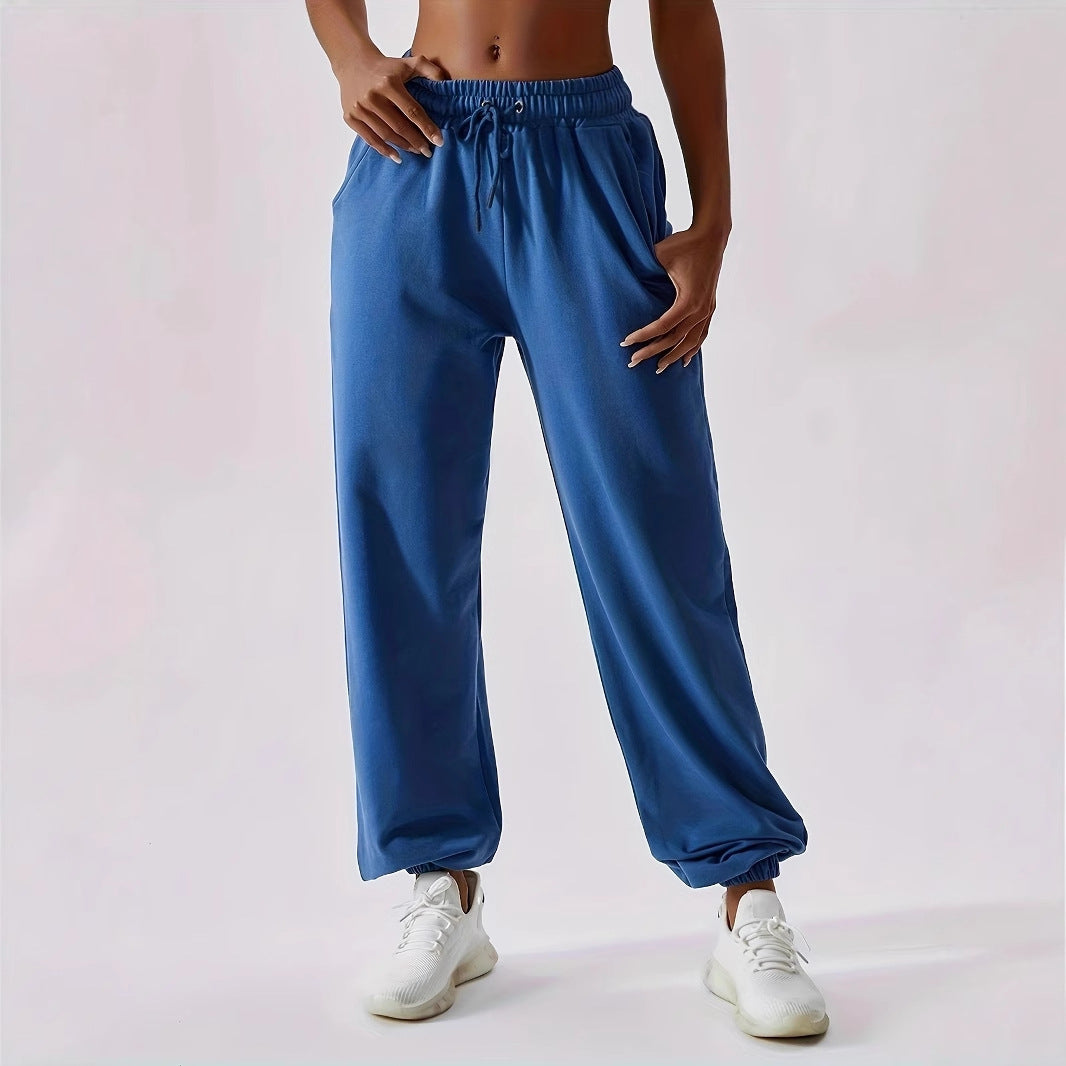 Damen lässige Sporthose mit hohem Bund und elastischen Bündchen Drune