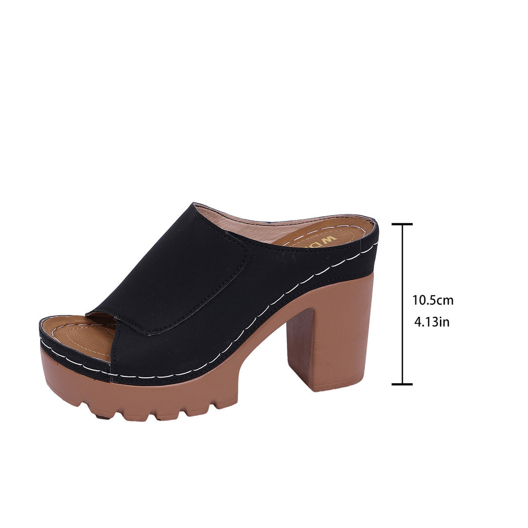 Damen Plateau-Mule mit grober Profilsohle, offener Zehenpartie und blockigem Absatz Drune