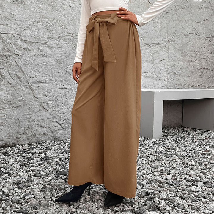Damen Weite High-Waist-Hose mit Paperbag-Bund und Bindegürtel Drune