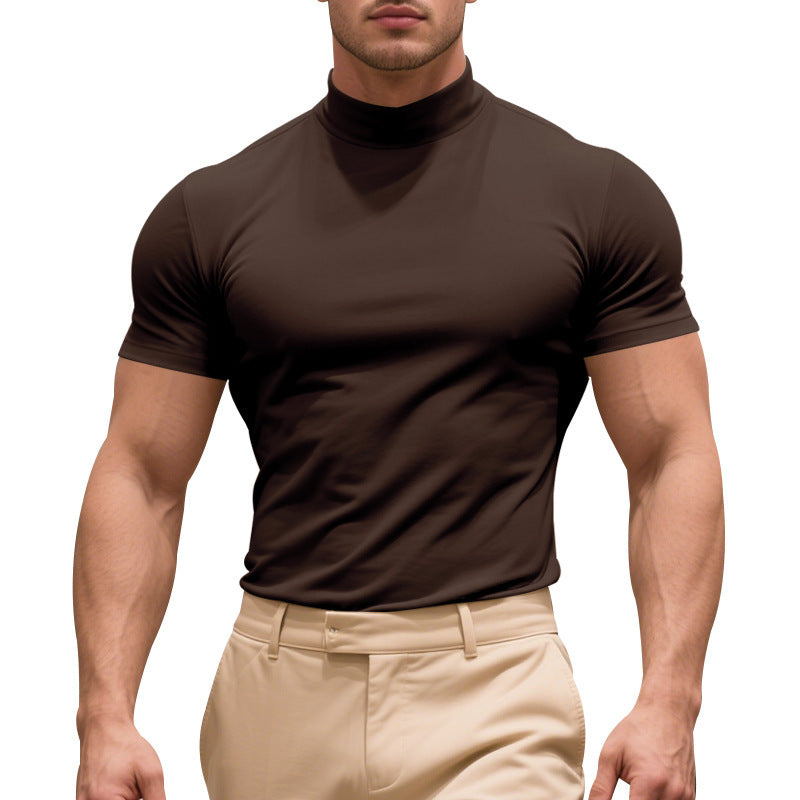 Herren Sportliches Kurzarm-Turtleneck-Oberteil aus feuchtigkeitsregulierendem Material Drune