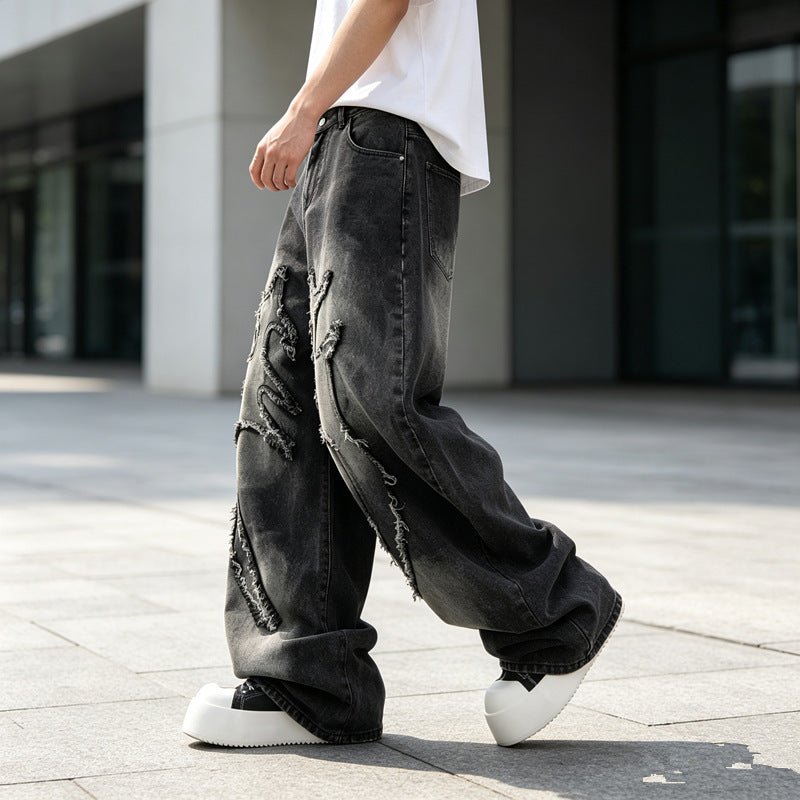 Herren Weit geschnittene Destroyed Jeans Drune