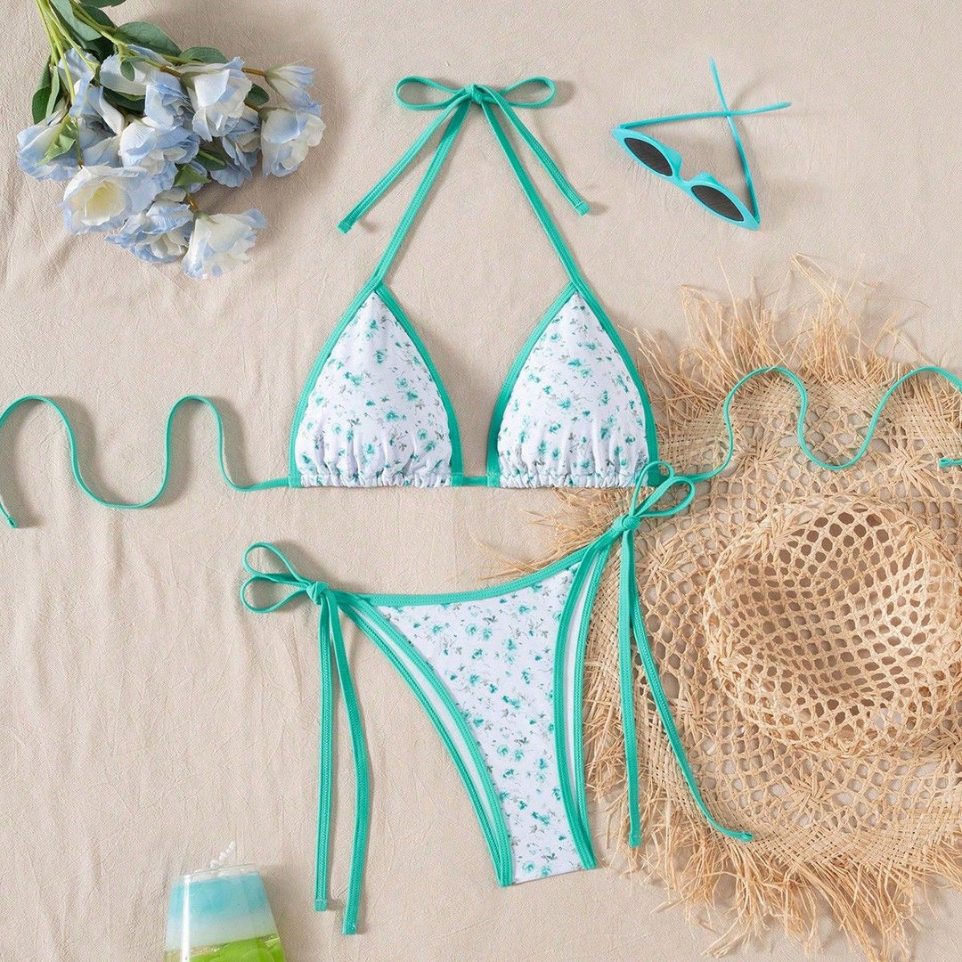 Damen verspielter Triangel-Bikini mit seitlichen Bindebändern Drune