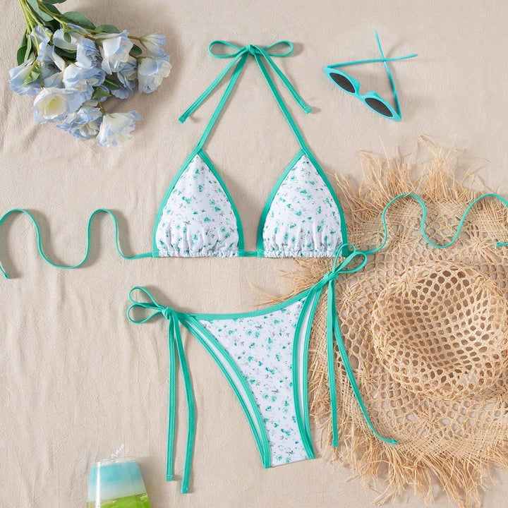 Damen verspielter Triangel-Bikini mit seitlichen Bindebändern Drune