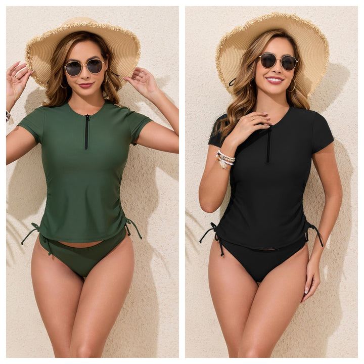 Damen Sportliches Rashguard-Bikini-Set mit verstellbaren Seiten Drune