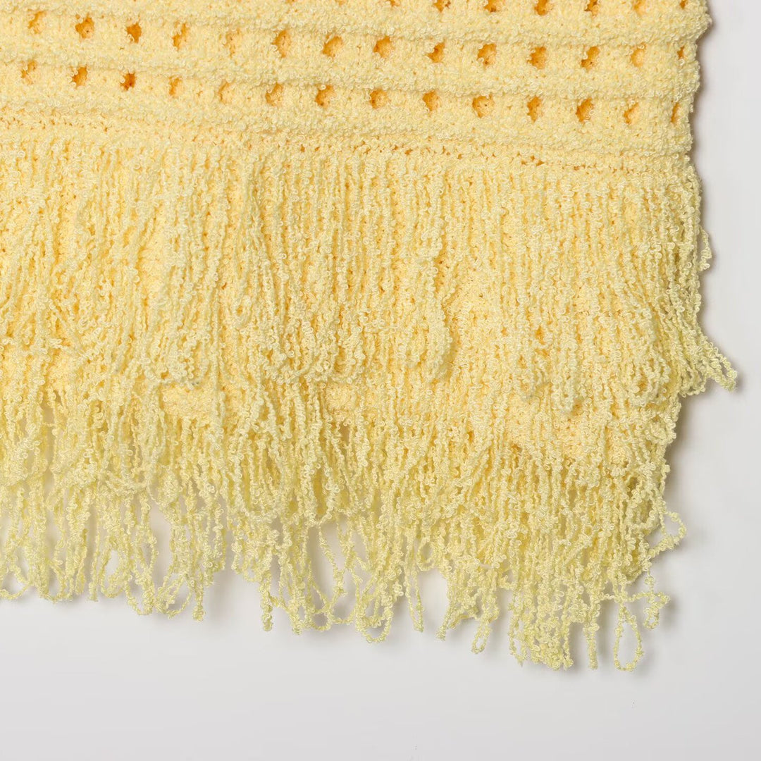 Femme strukturiertes Strickärmelloses Top mit Fransenabschluss Drune