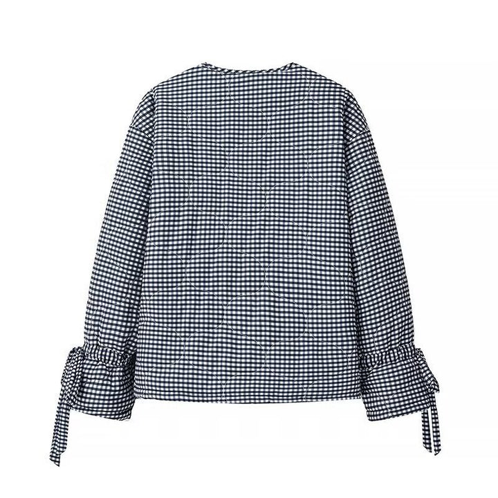 Damen Steppjacke mit gerafften Ärmeln und dekorativen Druckknöpfen Drune