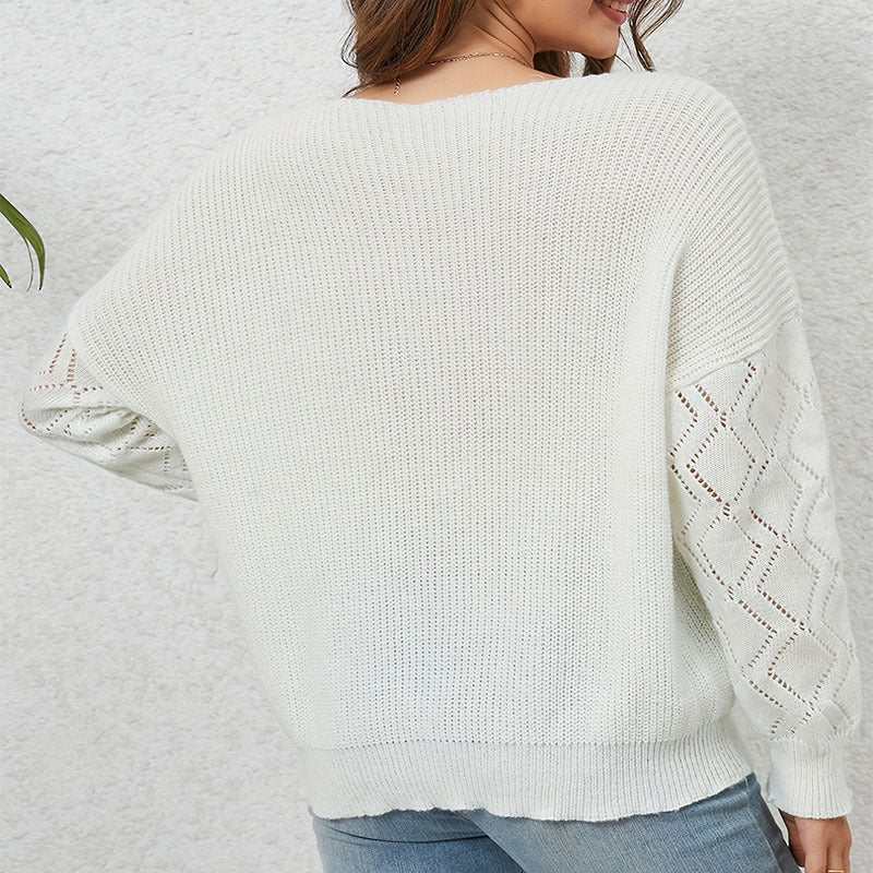 Damen Grobstrickpullover mit gedetaillem V-Ausschnitt und raffiniertem Ärmelmuster Drune