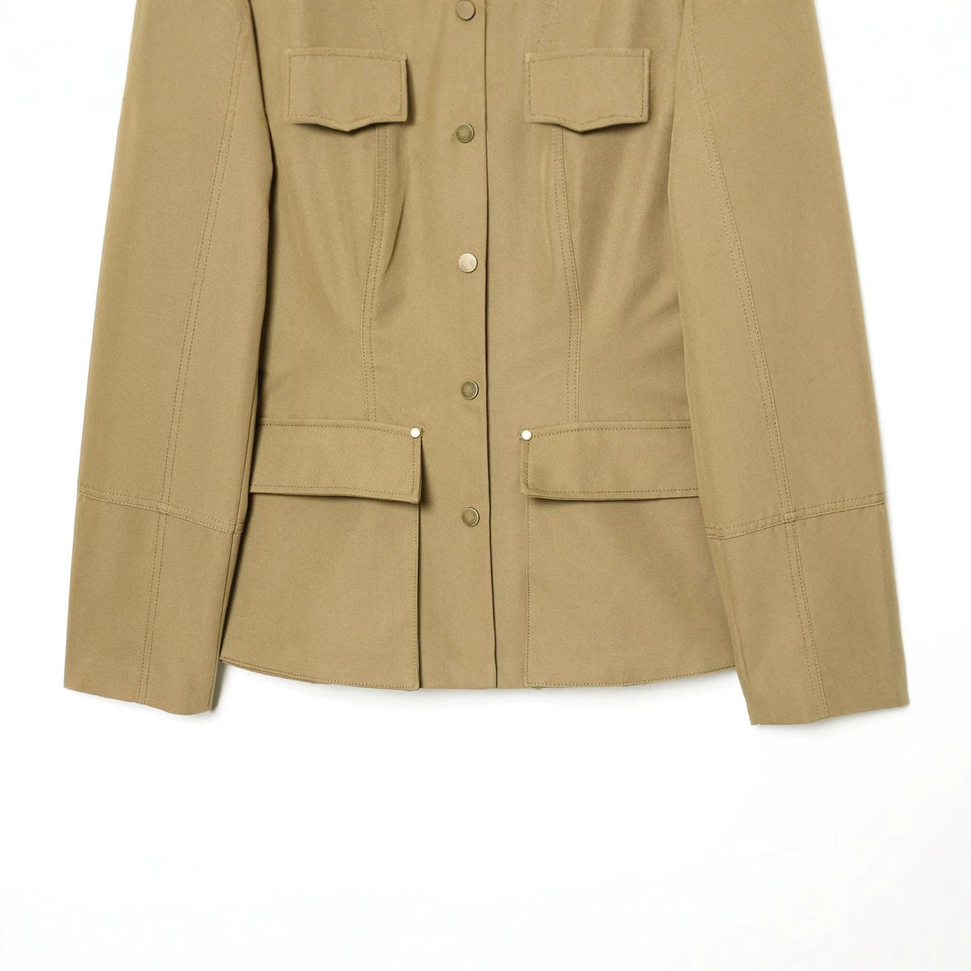 Damen Utility-Jacke mit Stehkragen, Pattentaschen und Schulterklappen Drune