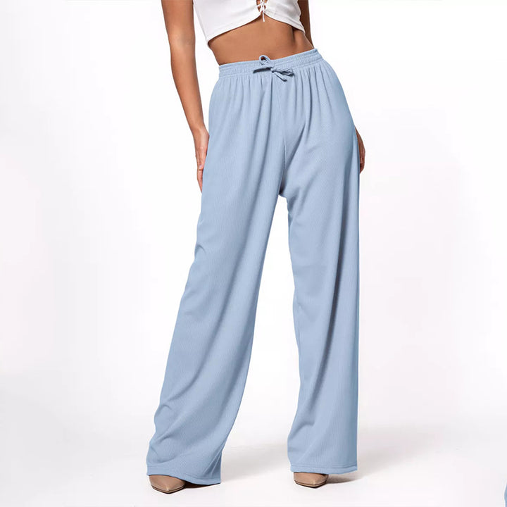 Damen weite hochgeschnittene Loungehose mit elastischem Bund und Kordelzug Drune