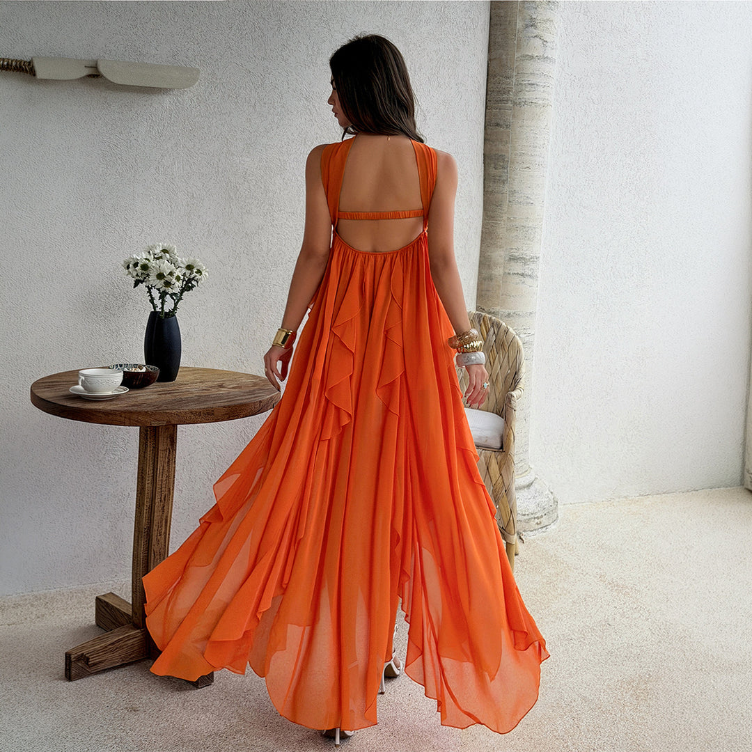 Damen Maxikleid mit schwingendem Rüschendesign und elegantem Bustier Drune