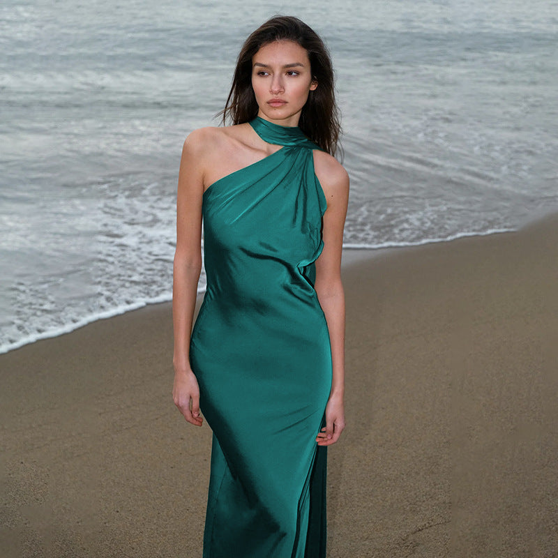 Damen asymmetrisches Maxikleid mit elegantem Wickeldetail Drune