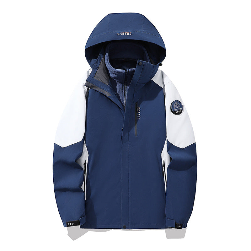 Herren wasserdichte dreiteilige Winterjacke mit abnehmbarer Kapuze und Fleece-Innenjacke Drune