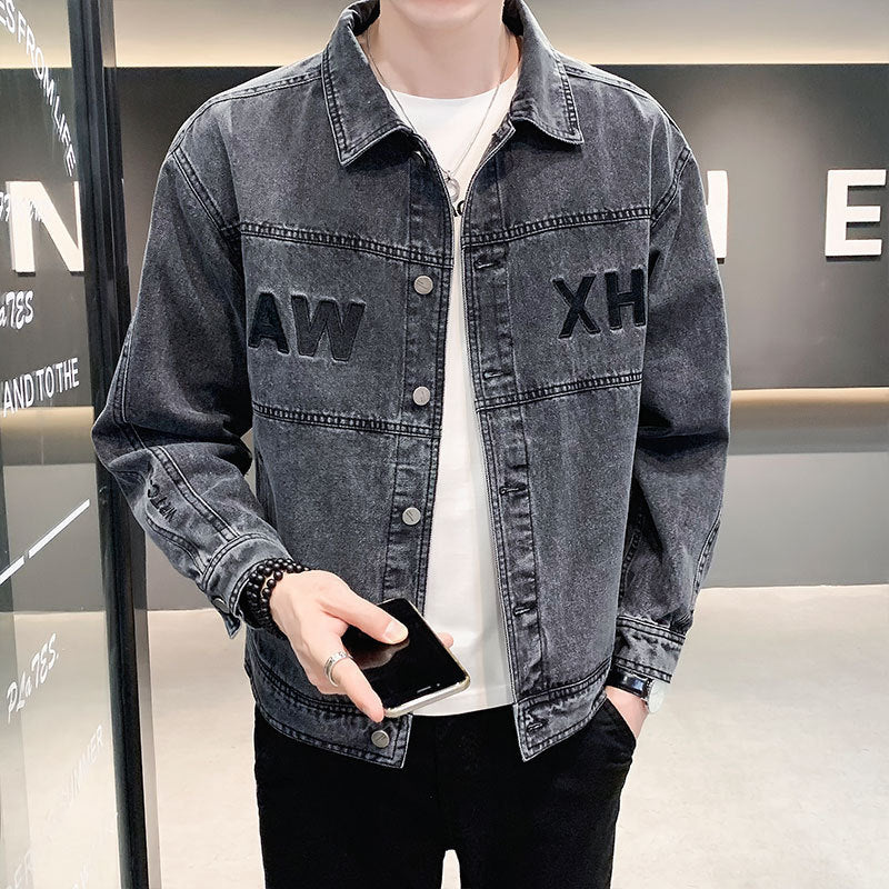 Herren Lässige Denimjacke mit modischen Applikationen Drune