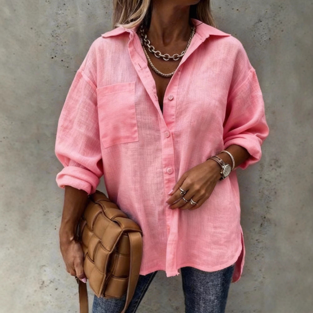 Damen Leichte und lässige Bluse mit Brusttasche Drune
