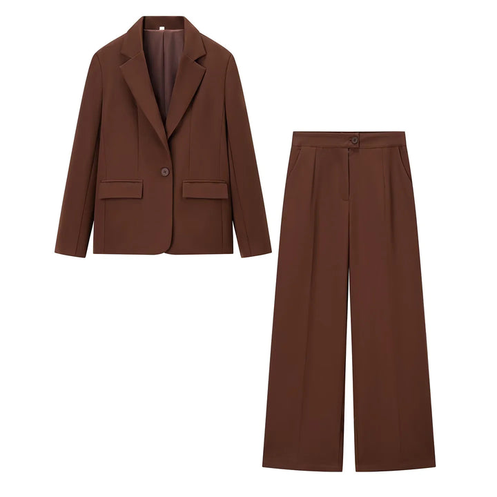 Damen nan elegantes zweiteiliges Tailored-Blazer- und Palazzo‑Hosen-Set mit weiten Bein und Pattentaschen Drune