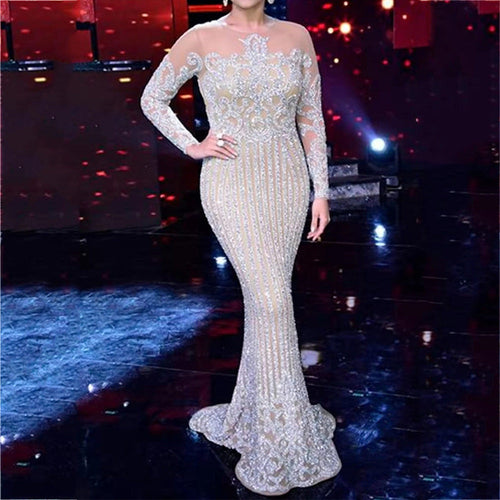 Drune | Goldfolien-Langarm-Abendkleid