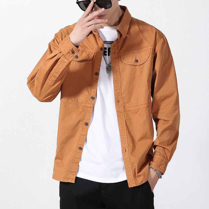 Herren leichte Canvas-Hemdjacke im Overshirt-Stil mit Brustpattentaschen und Knopfverschluss Drune