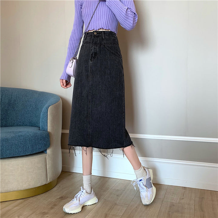 Damen Midi-Denimrock mit unregelmäßigem Saum Drune