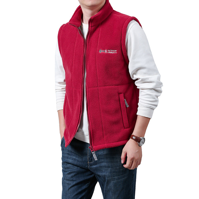 Herren Warme Fleece-Outdoorweste mit durchgehendem Reißverschluss und Stehkragen Drune