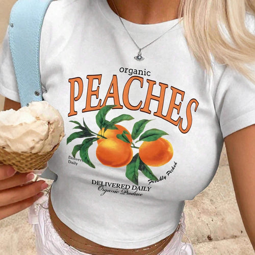 Damen T-Shirt mit frischem Obstmotiv und modernem Schriftzug Drune