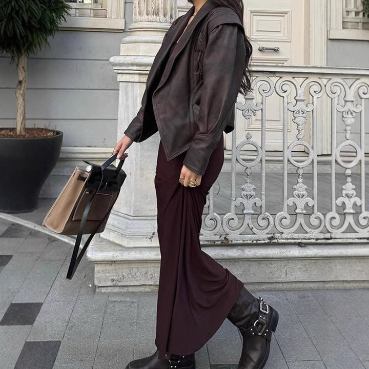 Damen Designer-Lederblazer mit Gürtel und dekorativen Schnüroptiken Drune