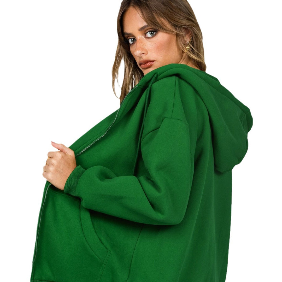 Damen nan lässige Zip-Hoodie-Jacke im Boxy-Cut mit überschnittener Schulter, verdecktem Tunnelzug und großen Kängurutaschen Drune