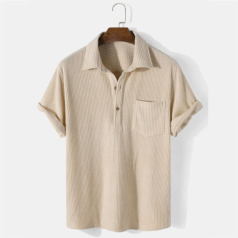 Herren nan Waffelstrick-Polo mit Hemdkragen, kurzer Knopfleiste und Brusttasche Drune