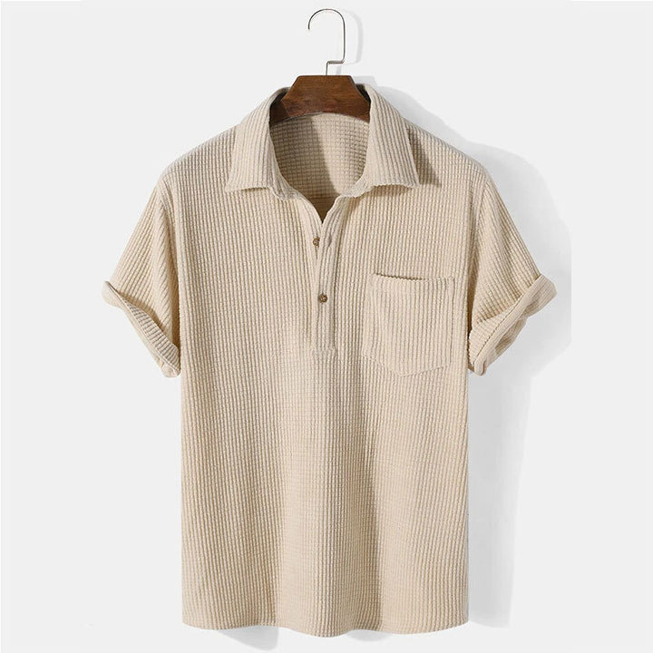 Herren nan Waffelstrick-Polo mit Hemdkragen, kurzer Knopfleiste und Brusttasche Drune