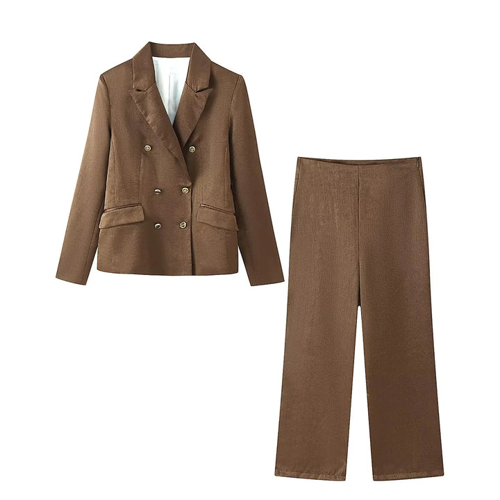 Damen nan zweireihiger taillierter Blazer mit Reverskragen und Pattentaschen Drune