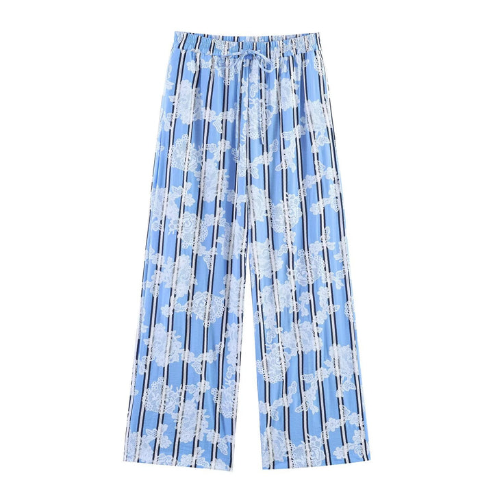Damen Weite Palazzo-Hose mit elastischem Bund und floralem Streifen-Print Drune