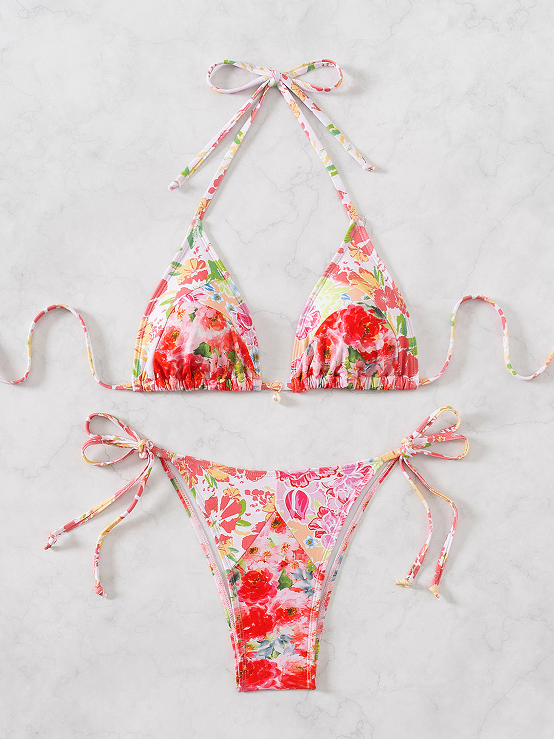 Damen Triangel-Bikini mit verspieltem Palmenmuster Drune
