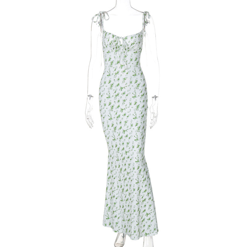 Damen Bodenlanges Kleid mit floralem Muster und verstellbaren Trägern Drune