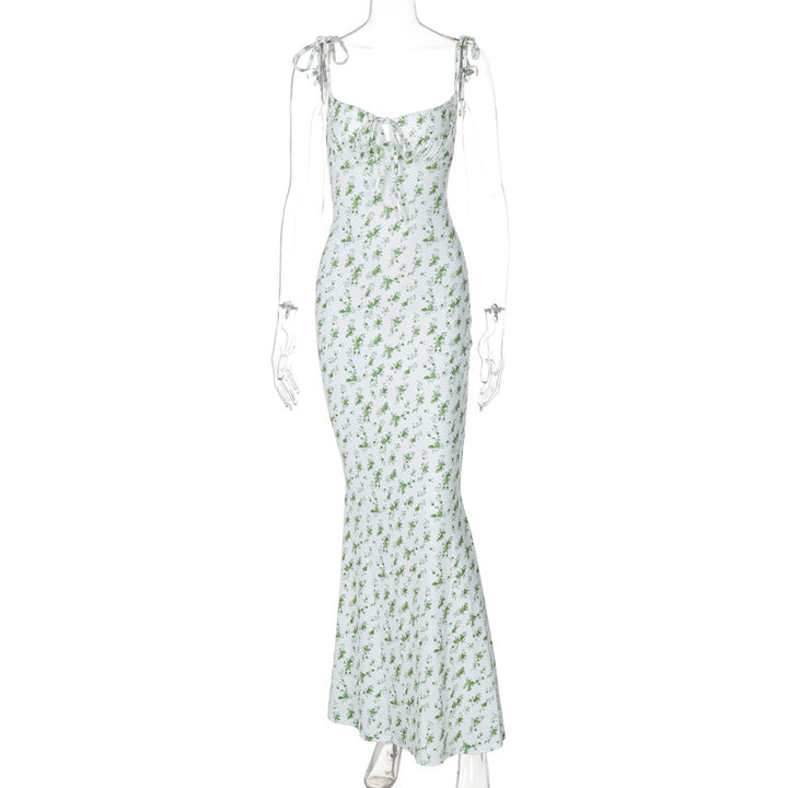 Damen Bodenlanges Kleid mit floralem Muster und verstellbaren Trägern Drune