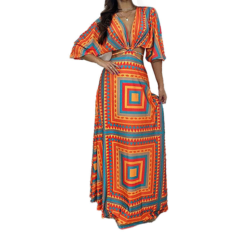 Damen Maxikleid mit eleganten Wellenmustern Drune